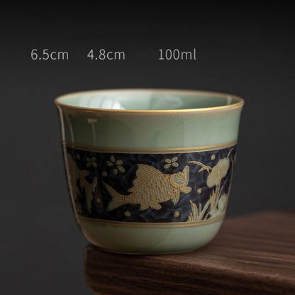 Mythstone Butterfly Flower Lotus Koi Fish Plum Blossom Ceramic Teacup Kung Fu Tea Cup 100ml