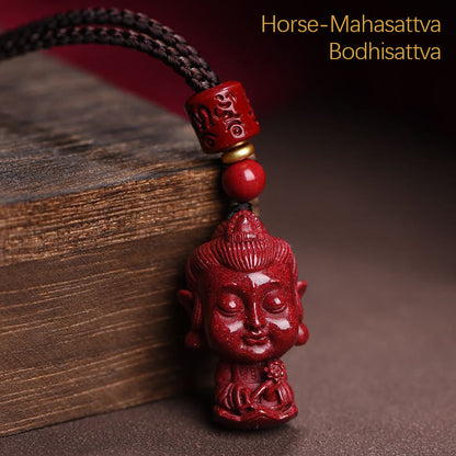 Mythstone Chinese Zodiac Natal Buddha Natural Cinnabar Amulet Keep Away Evil Spirits Necklace Pendant