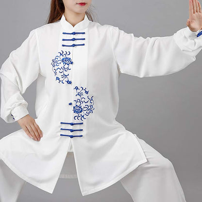 Mythstone Flower Embroidery Meditation Prayer Spiritual Zen Tai Chi Qigong Practice Unisex Clothing Set