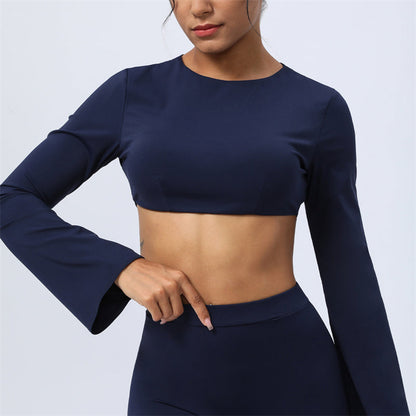 Mythstone Long Sleeve Backless Strap Top Bra Flare Pants Fitness Yoga Outfit