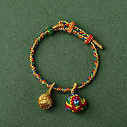 Mythstone Colorful Rope Luck Handmade Zongzi Golden Ball Charm Bracelet