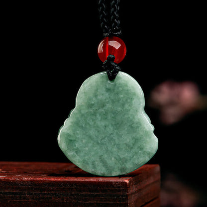 Mythstone Natural Green Jade Laughing Buddha Luck Abundance Necklace Pendant