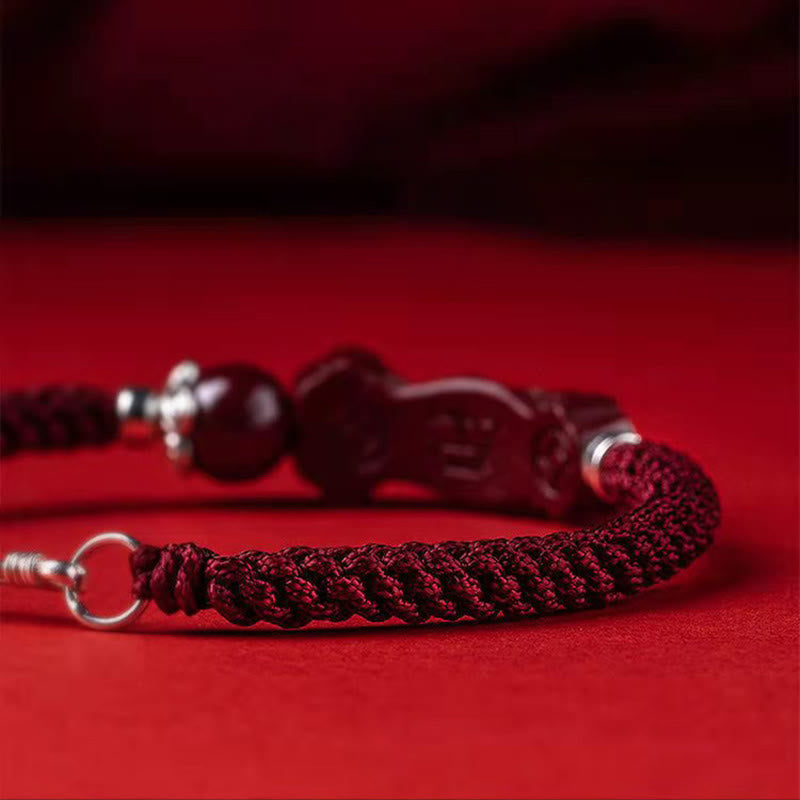 Mythstone Handcrafted PiXiu Cinnabar Wealth Luck Braided Bracelet