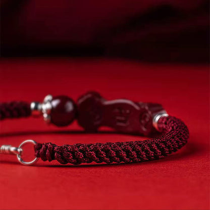 Mythstone Handcrafted PiXiu Cinnabar Wealth Luck Braided Bracelet