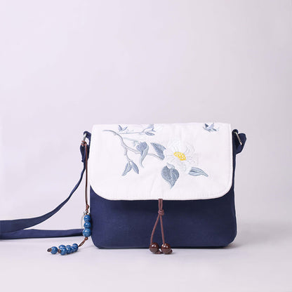 Bolso bandolera con bordado de camelia, epifilo, gardenia y flores de cerezo de Mythstone, bolso de hombro, bolso para teléfono móvil