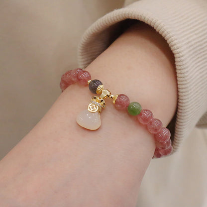 Pulsera curativa con forma de monedero y hebilla de paz de jade y cuarzo fresa natural Mythstone 