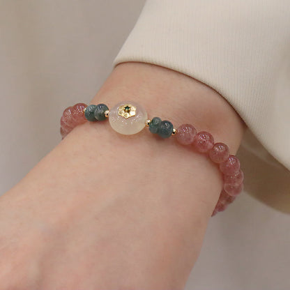 Mythstone Natural Strawberry Quartz Chalcedony Jade Healing Bracelet