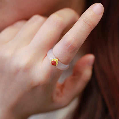 Mythstone White Agate Cyan Jade Turquoise Red Agate Luck Protection Ring