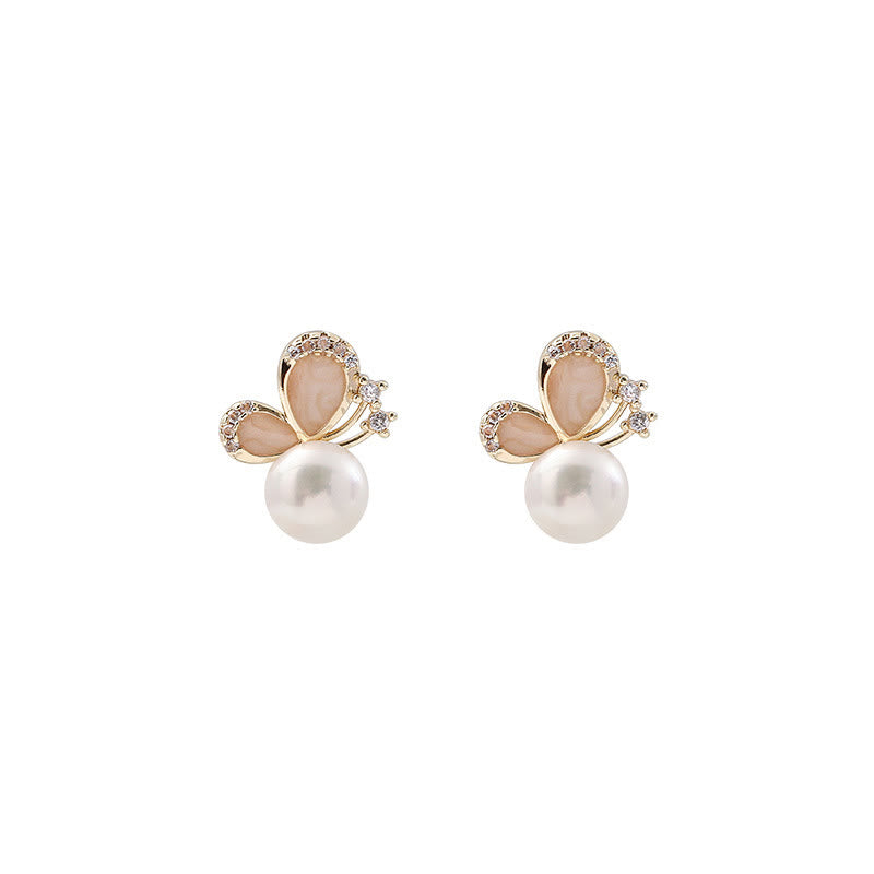 Mythstone 18K Gold Pearl Butterfly Love Freedom Stud Earrings