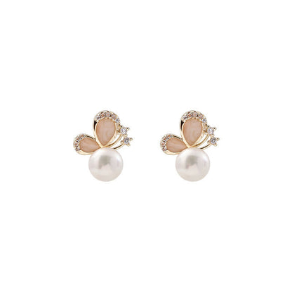 Mythstone 18K Gold Pearl Butterfly Love Freedom Stud Earrings