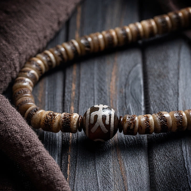 MythStone Tibetan 108 Mala Beads Yak Bone Dzi Bead The Lord of the Corpse Forest Strength Bracelet