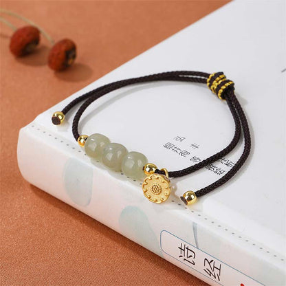 Mythstone Handmade Hetian Jade Bead Lotus Pod Prosperity Luck Braided Bracelet