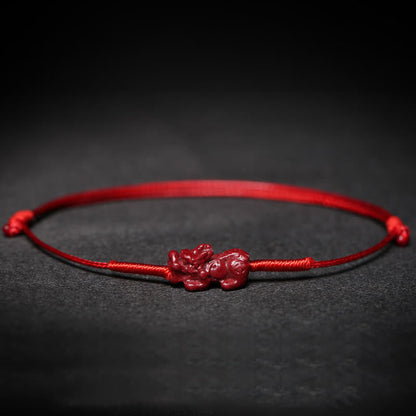 Mythstone Handmade Plum Blossom Four Leaf Clover PiXiu Lotus Koi Fish Cinnabar Blessing Braid Bracelet