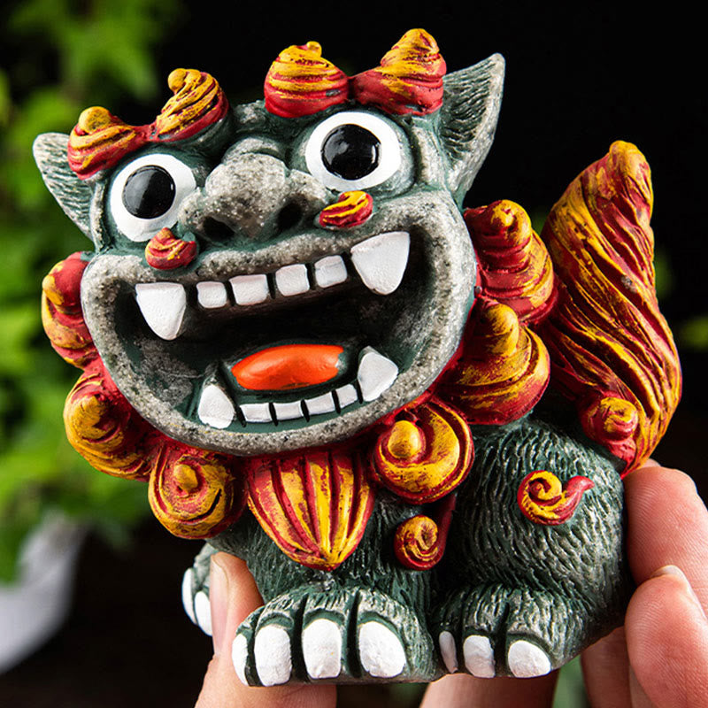 Mythstone Small Pair of Lion Fu Foo Dogs Ward Off Evil Protection Home Resin Decoration