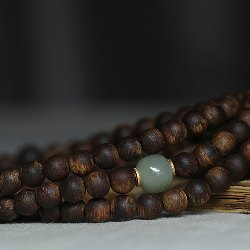 108 Mala Beads Nha Trang Bai Qinan Agarwood Jade 999 Gold Peace Bracelet