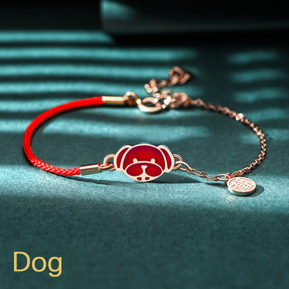 Mythstone 925 Sterling Silver Color-changing Chinese Zodiac Luck Protection Red String Chain Bracelet