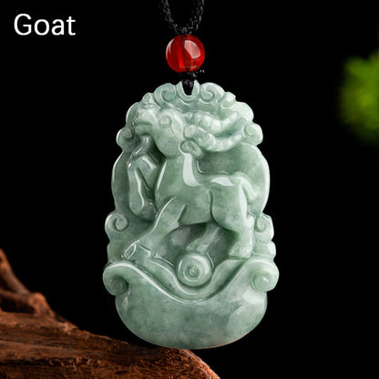 Mythstone Natural Green Jade 12 Chinese Zodiac Luck Prosperity Necklace Pendant