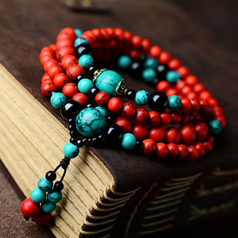 Mythstone Turquoise Black Onyx Red Turquoise Bead Protection Bracelet