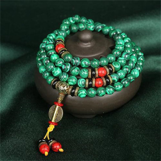 Mythstone Tibetan 108 Mala Malachite Beads Bracelet Necklace Bracelet Mythstone 0.31 IN(8MM)