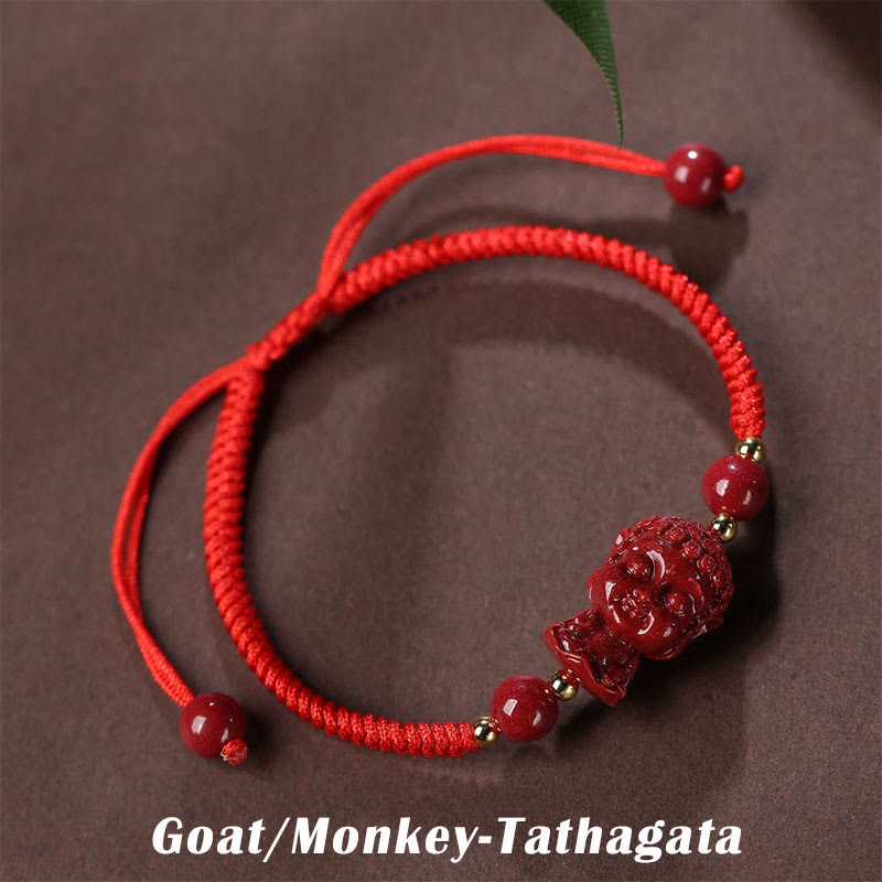 Mythstone Chinese Zodiac Natal Buddha Cinnabar Amulet Blessing String Bracelet