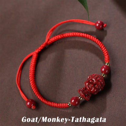 Mythstone Chinese Zodiac Natal Buddha Cinnabar Amulet Blessing String Bracelet