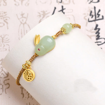 Mythstone Year of the Rabbit Hetian Jade Happiness Blessing Wealth String Bracelet