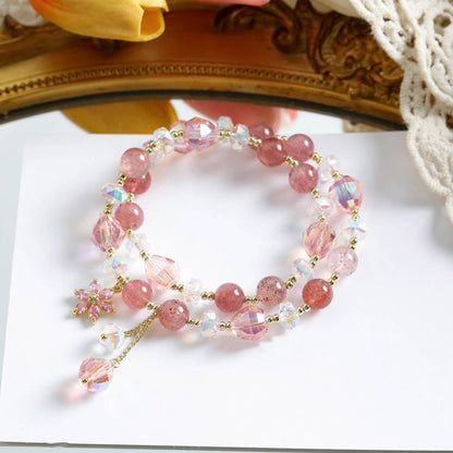 Mythstone Strawberry Quartz Zircon Flower Healing Double Wrap Bracelet