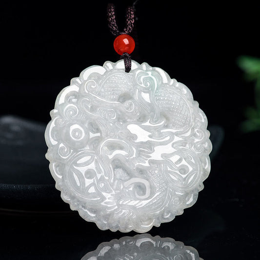 Mythstone White Jade Dragon Protection Necklace String Pendant