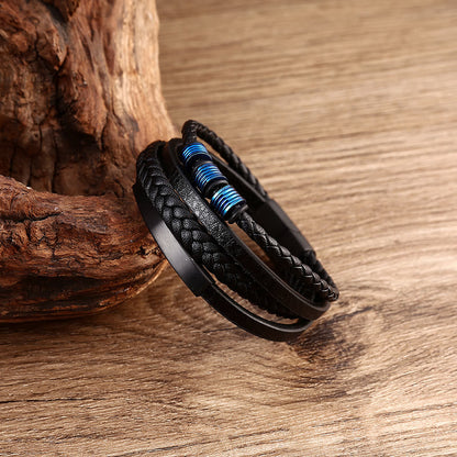 Mythstone Leather Multi-Layer Titanium Steel Balance Braided Magnetic Buckle Bracelet