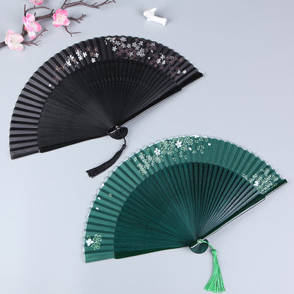 Mythstone Cherry Blossom Sakura Camellia Handheld Silk Bamboo Folding Fan 21cm