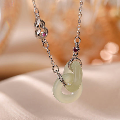 Mythstone 925 Sterling Silver Round Jade Luck Prosperity Necklace Chain Pendant