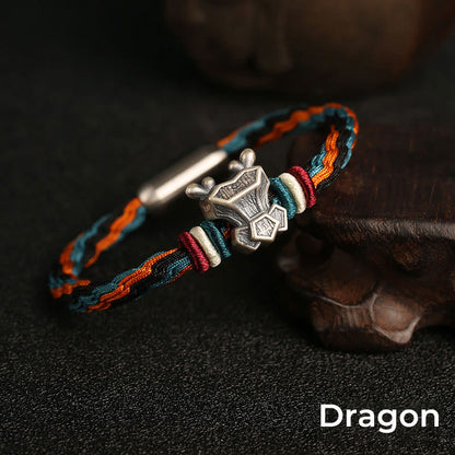 Mythstone Handmade 999 Sterling Silver Year of the Dragon Chinese Zodiac Protection Colorful Reincarnation Knot Rope Bracelet