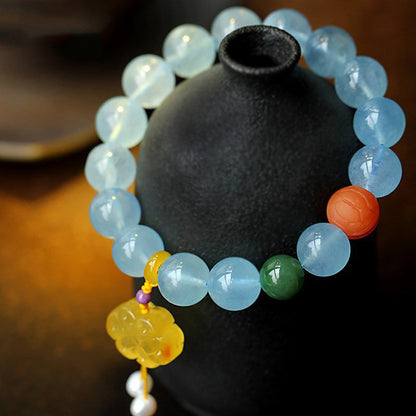 Mythstone Natural Aquamarine Amber Chinese Knotting Charm Peace Bracelet