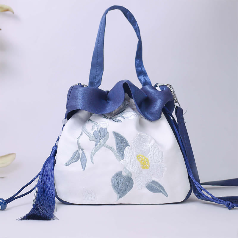 Mythstone Suzhou Embroidery Camellia Magnolia Peony Lotus Silk Tote Crossbody Bag Shoulder Bag Handbag