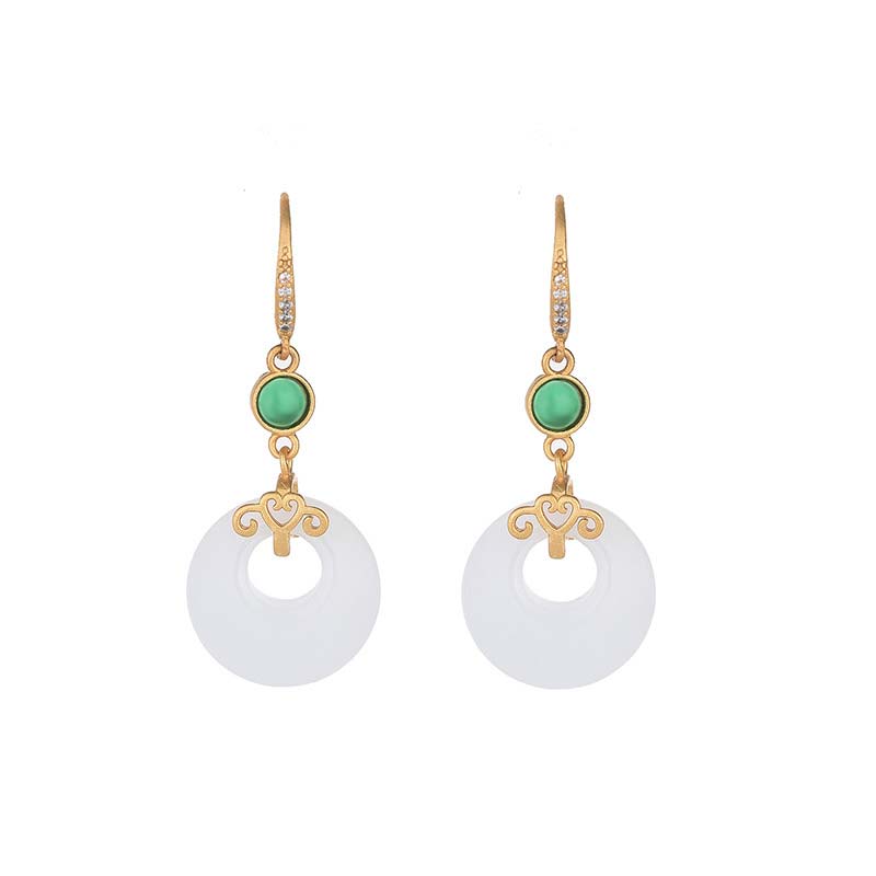 Mythstone FengShui White Jade Blessing Drop Earrings