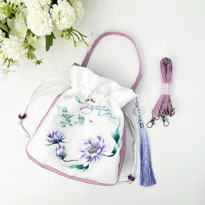 Mythstone Suzhou Embroidery Rabbit Lotus Epiphyllum Peony Magnolia Silk Tote Crossbody Bag Shoulder Bag Handbag