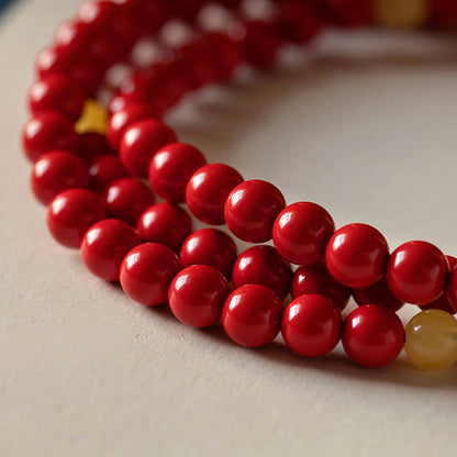 Mythstone 108 Mala Beads Natural Cinnabar Amber Keep Away Evil Spirits Bracelet