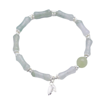 Pulsera de plata de ley 925 con amuleto de la suerte de bambú y jade Tianshan natural de Mythstone 