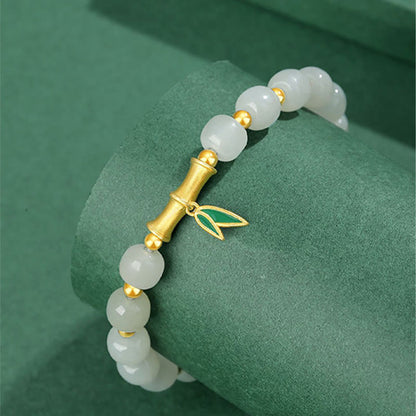 Mythstone 925 Sterling Silver Hetian White Jade Bamboo Luck Bracelet