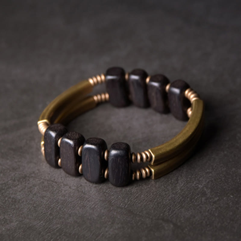 Mythstone Tibetan Ebony Wood Copper Balance Double Layer Bracelet