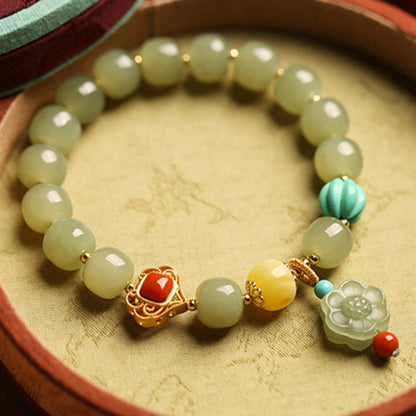 Mythstone Jade Amber Lotus Bead Luck Bracelet