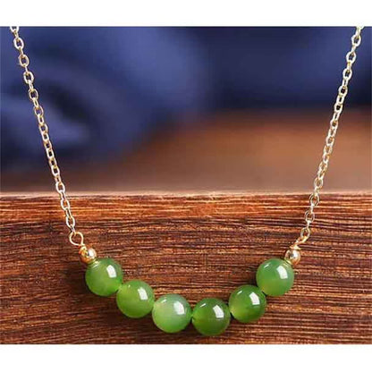 Mythstone 14k Gold Plated Hetian Cyan Jade Beaded Luck Necklace Pendant