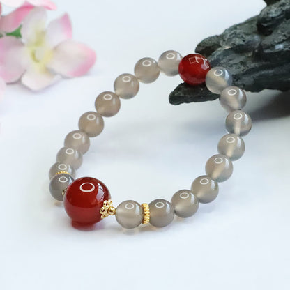 Mythstone Natural Gray Chalcedony Red Agate Harmony Bracelet