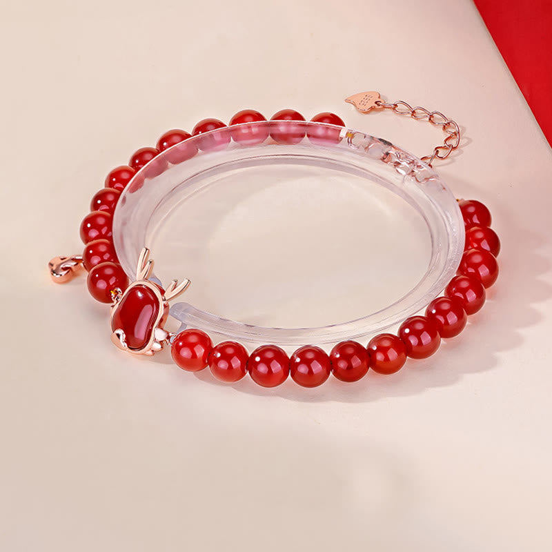 Mythstone 925 Sterling Silver Year Of The Dragon Natural Red Agate Attract Fortune Dragon Luck Chain Bracelet