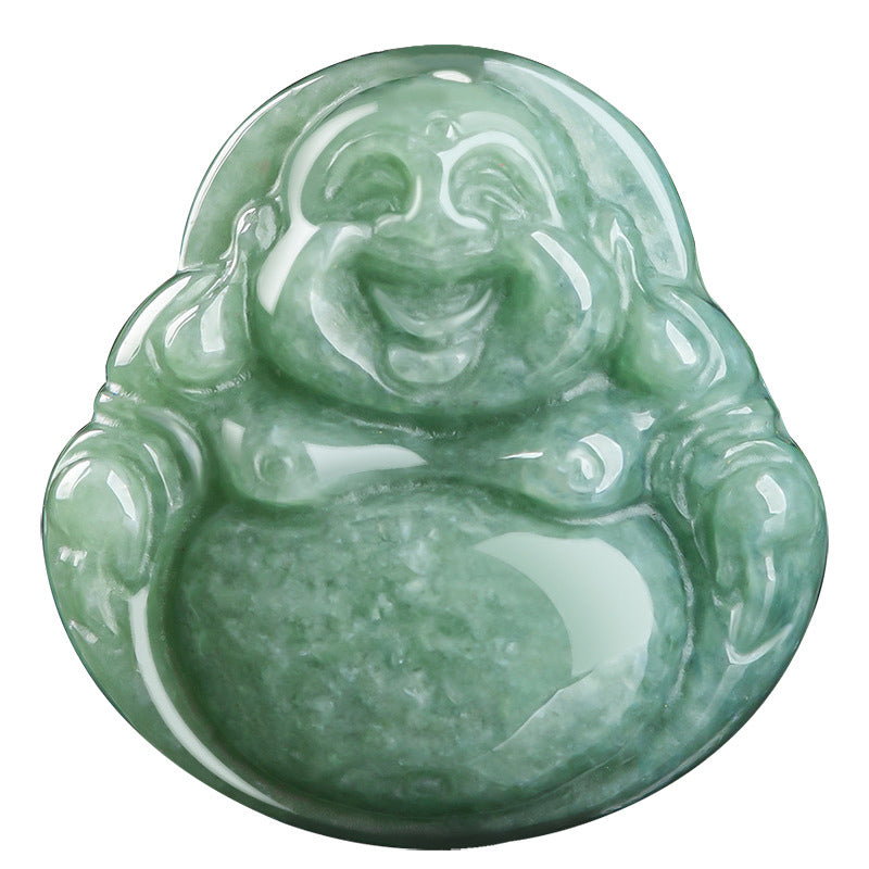 Mythstone Laughing Buddha Cyan Jade Success Necklace String Pendant