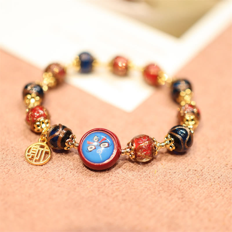 Mythstone Tibetan Gold Swallowing Beast Family Five God Of Wealth Thangka Fortune Bead Bracelet