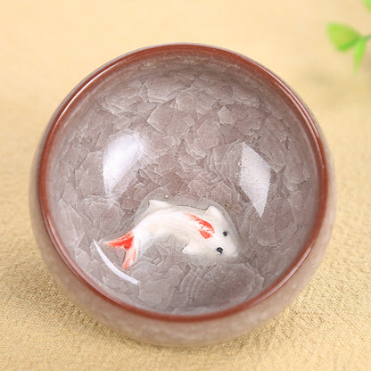 Mythstone Cute Koi Fish Ceramic Teacup Kung Fu Tea Cup Bowl 45ml