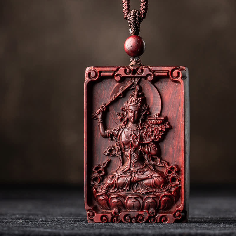 Mythstone Chinese Zodiac Natal Buddha Small Leaf Red Sandalwood Protection Necklace Pendant