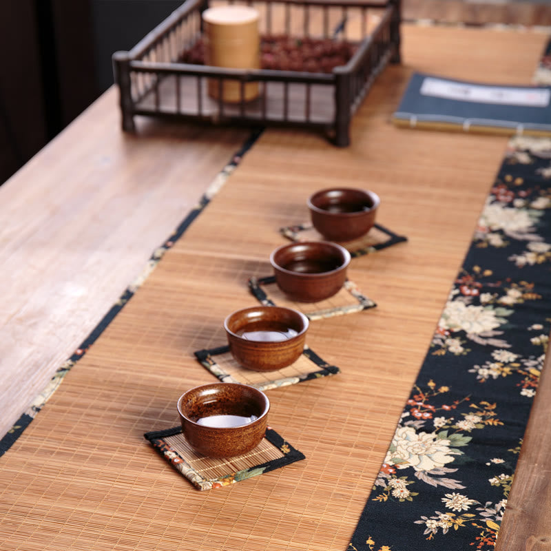 Mythstone Vintage Peony Flower Blossom Bamboo Cup Mat Pad Tea Cup Coaster Kung Fu Tea Mat