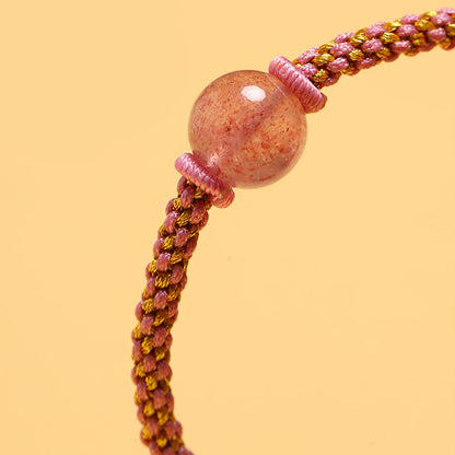 Mythstone Handmade Red Agate Amethyst Golden Rutilated Quartz Pink Crystal Bead Calm Braided Bracelet